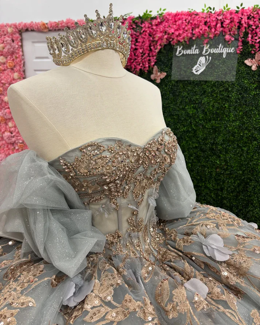 Luxury Glittery Tulle Sweetheart 3D Flowers Sweet 16 Quinceanera Dresses with Bowknot