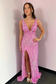 Mermaid Deep V Neck Royal Blue Sequins Long Prom Dresses with Slit