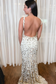 Mermaid Deep V Neck White Sequins Long Prom Dresses with Slit