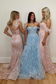 Mermaid Off the Shoulder Blush Pink Sequin Lace Prom Dresses