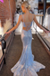 Mermaid Spaghetti Straps Open Back Baby Blue Sequins Prom Dress
