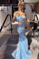Mermaid Spaghetti Straps Open Back Baby Blue Sequins Prom Dress