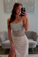 Mermaid Strapless Blush Pink Sequins Long Prom Dresses with Slit