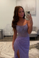 Mermaid Strapless Lavender Sequin Long Prom Dresses with Slit