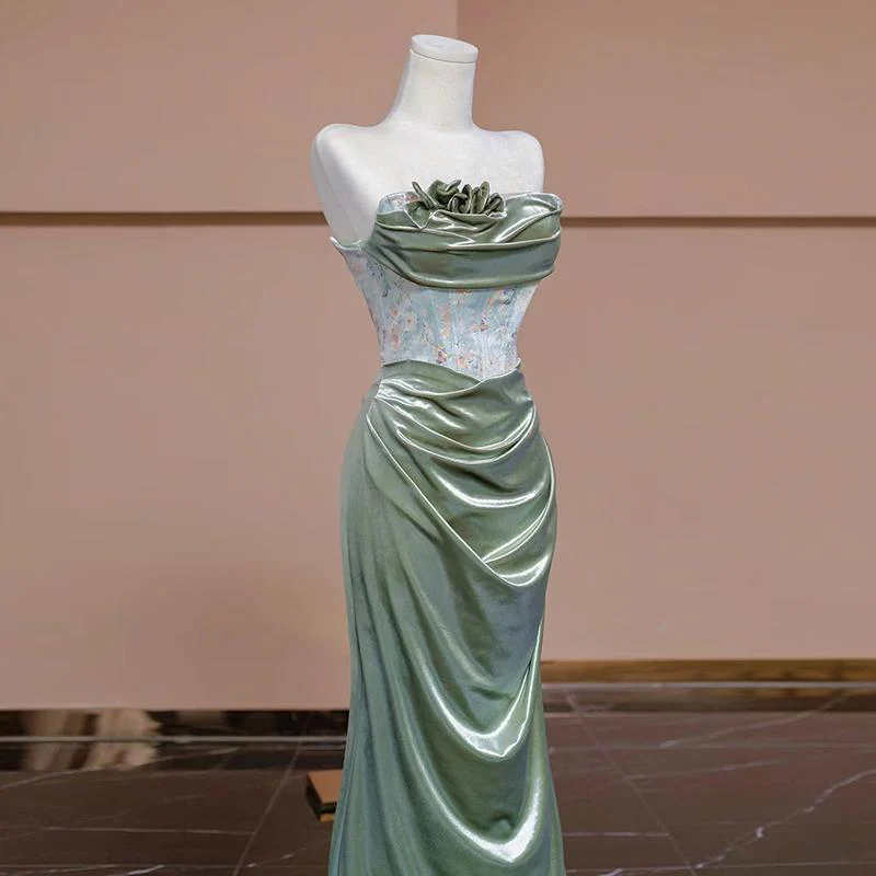 Mermaid Sweetheart Green Long Evening Dress Satin Prom Dresses