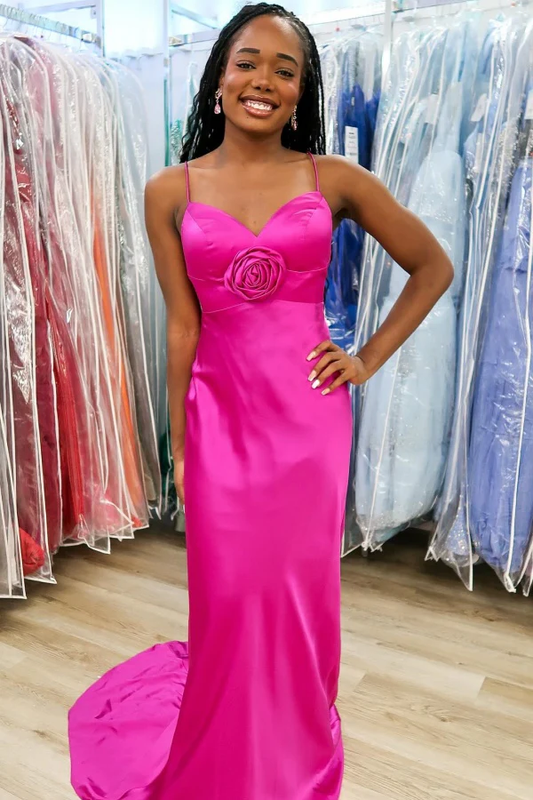 Mermaid Sweetheart Neck Spaghetti Straps Sleeveless Rose Prom Party Dress Evening Formal Gown Cocktail Dress with Train