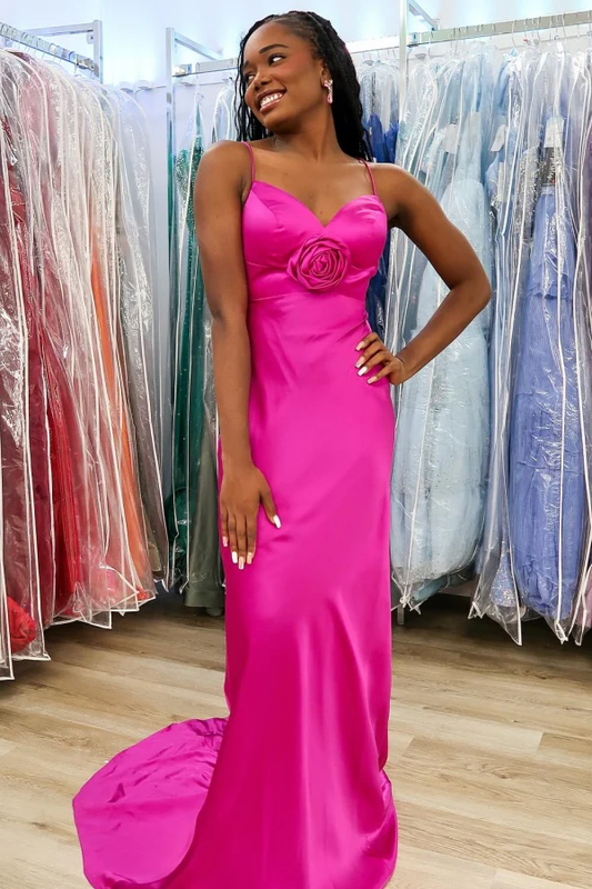 Mermaid Sweetheart Neck Spaghetti Straps Sleeveless Rose Prom Party Dress Evening Formal Gown Cocktail Dress with Train