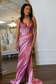 Mermaid V Neck Colored Sequins Long Prom Dresses with Slit