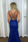 Mermaid V Neck Royal Blue Sequins Lace Long Prom Dresses