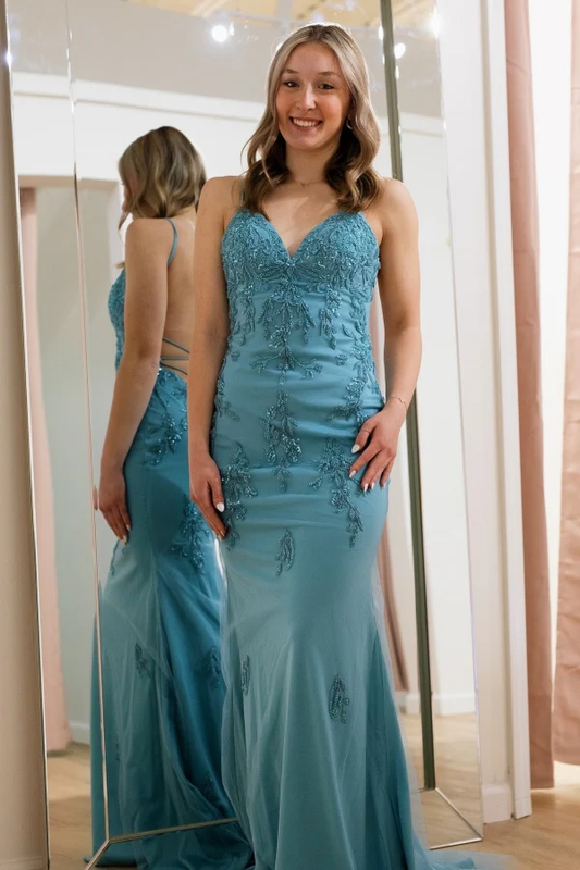 Mermaid V Neck Spaghetti Straps Sleeveless Fully Beaded Appliques Open Back Prom Party Dress Evening Formal Gown with Train