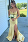 Mermaid Yellow V-Neck Metallic Long Prom Dresses with Slit