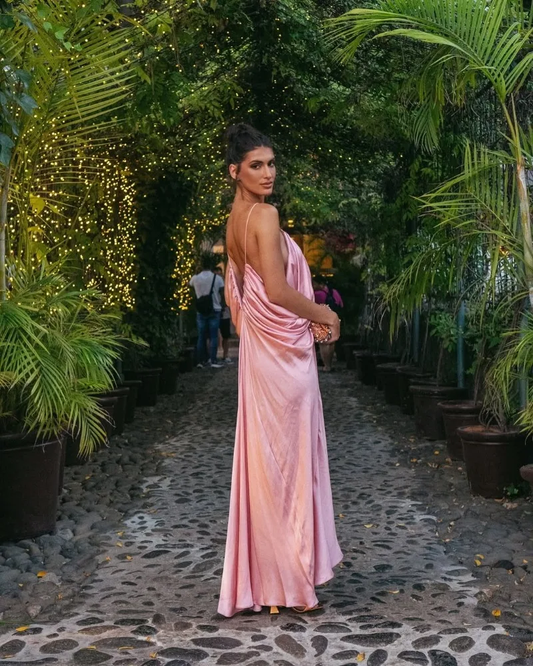 Minimalist Ruched Draped open back Prom Dresses