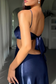 Navy Blue - Sheath Spaghetti Straps Long Satin Prom Dresses With Cut out