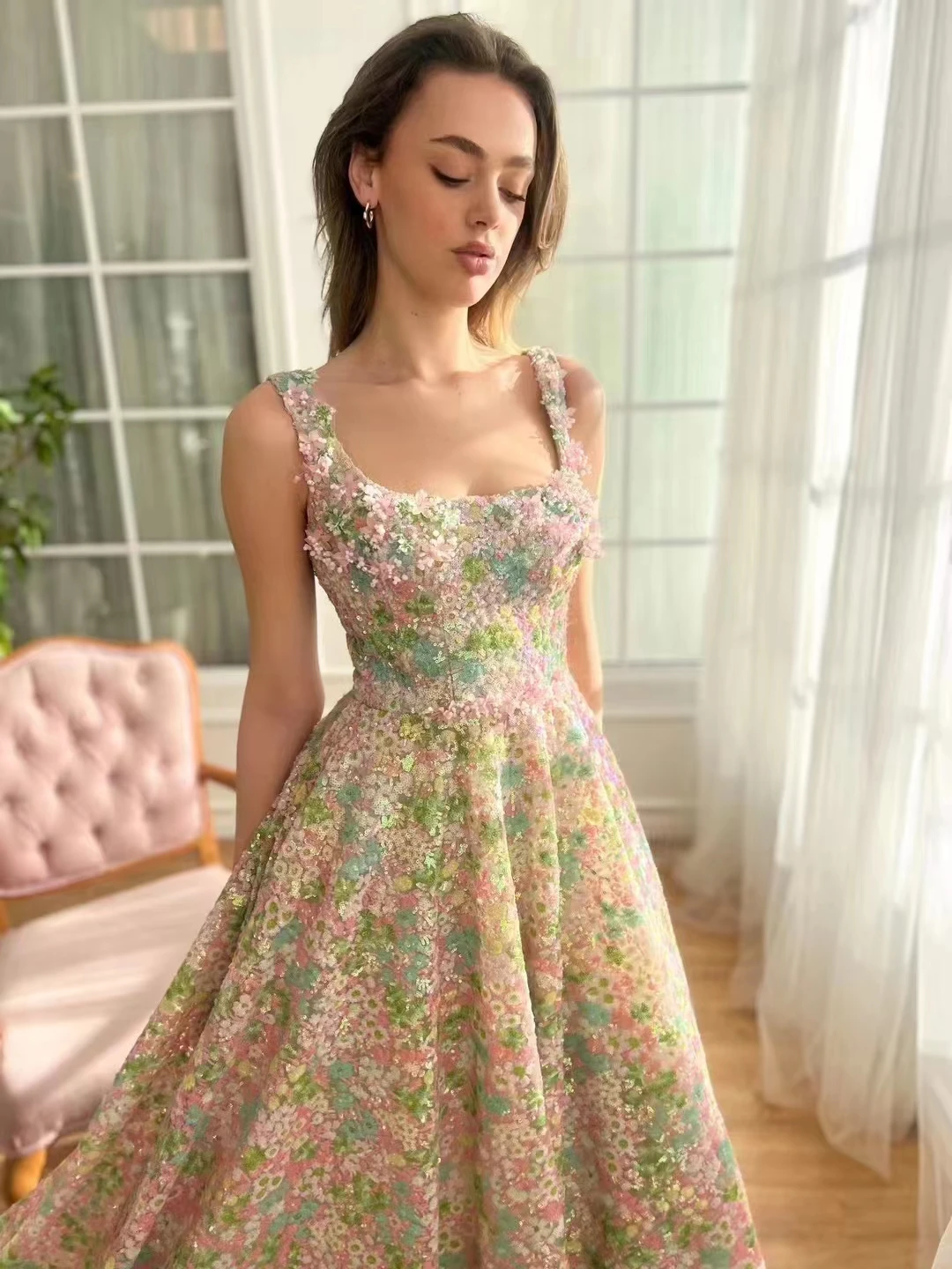 New Fashion Fabric French High Quality Handmade 3D Flowers Embroidery Net Lace With Sequins For Making Women Wedding Dress