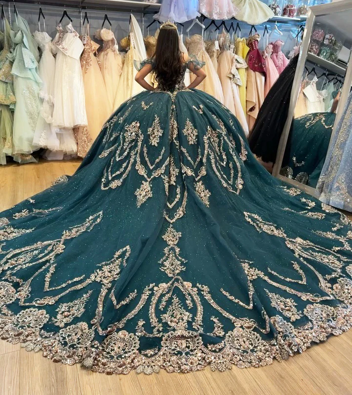 Off Shoulder Princess Tulle Appliqued Beaded Quinceanera Dresses for Sweet 16 Party