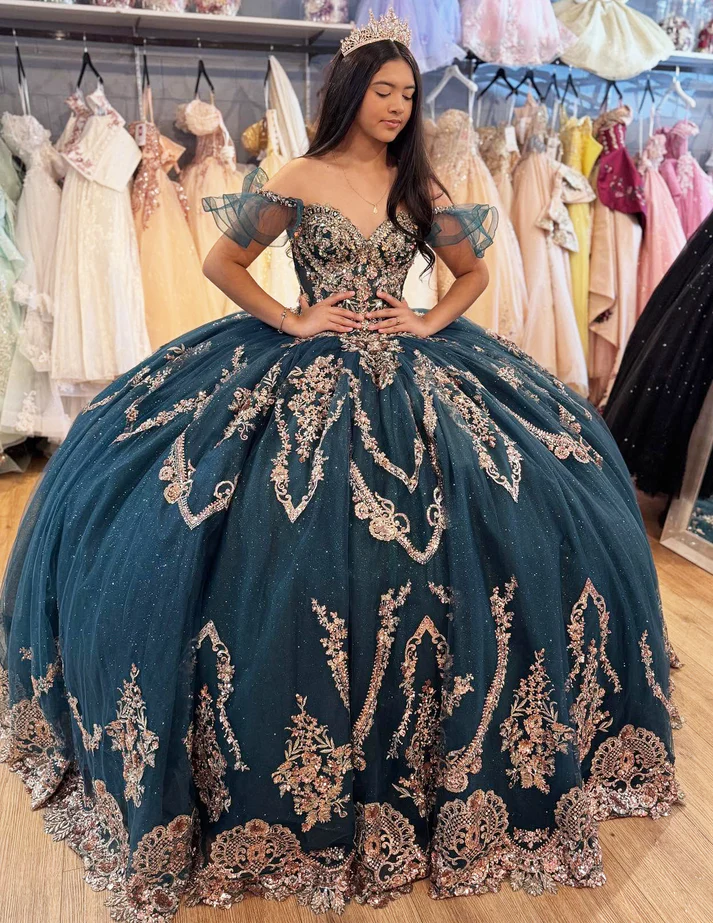 Off Shoulder Princess Tulle Appliqued Beaded Quinceanera Dresses for Sweet 16 Party