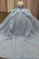 Off Shoulder Sleeveless Beaded Appliques Bow Knot Blue Sweet 15 Quinceañera Dress