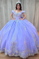 Off Shoulder Sleeveless Beaded Appliques Bow Knot Lilac Sweet 15 Quinceañera Dress