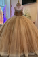 Off Shoulder Sleeveless Beaded Gold Sweet 15 Quinceañera Dress