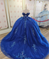 Off Shoulder Sleeveless Sequins Appliques Royal Blue Sweet 15 Quinceañera Dresses
