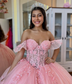 Off Shoulder Tulle Appliqued Corset Pink Quinceanera Dresses for Sweet 16 Birthday