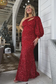 One Shoulder Long Lantern Sleeve Sequins Burgundy Prom Dress with Side Slit