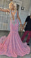 Vestidos de fiesta rosas brillantes, sexy vestido rosa de sirena con lentejuelas para el desfile de graduación, noche y regreso a casa.