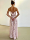 Pink - Sheath Satin Floral Spaghetti Straps Long Prom Dresses