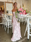 Pink - Sheath Satin Floral Spaghetti Straps Long Prom Dresses