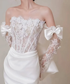 Pretty Mermaid Strapless Bow White Lace Satin Long Sweep Prom Dress Wedding Dress