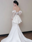 Pretty Mermaid Strapless Bow White Lace Satin Long Sweep Prom Dress Wedding Dress
