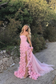 Pretty Sheath Sweetheart Pink Long Slit Prom Dresses Formal Evening Dress