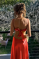 Red - Sheath Spaghetti Straps Long Satin Prom Dresses With Cut out