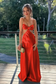 Red - Sheath Spaghetti Straps Long Satin Prom Dresses With Cut out