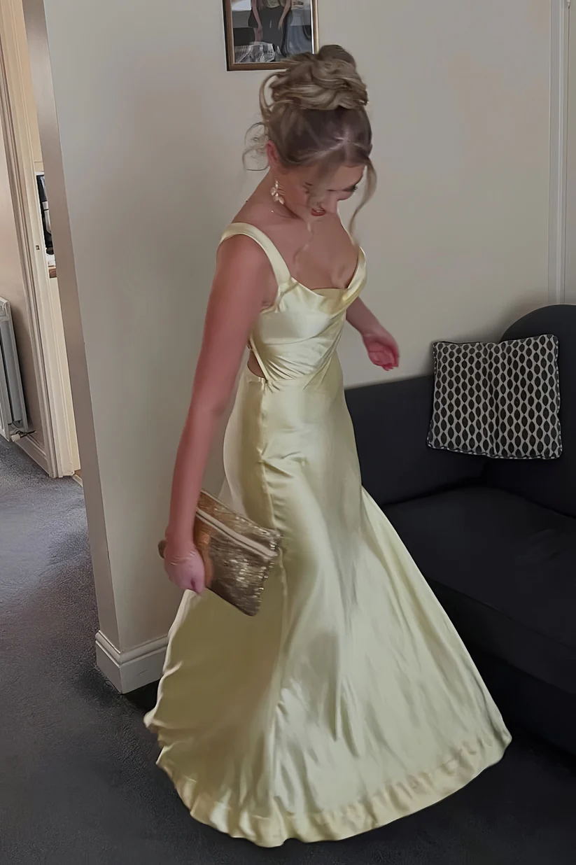 Red Wide Straps Side Slit Long Dress