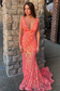 Romantic Mermaid V Neck Orange Sequin Lace Long Prom Dress