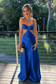 Royal Blue - Sheath Spaghetti Straps Long Satin Prom Dresses With Cut out