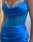 Royal Blue Strapless Satin Mermaid Prom Dress With Beading