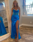 Royal Blue Strapless Satin Mermaid Prom Dress With Beading
