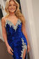 Royal Blue Strapless Sequin Lace Long Prom Dresses with Slit