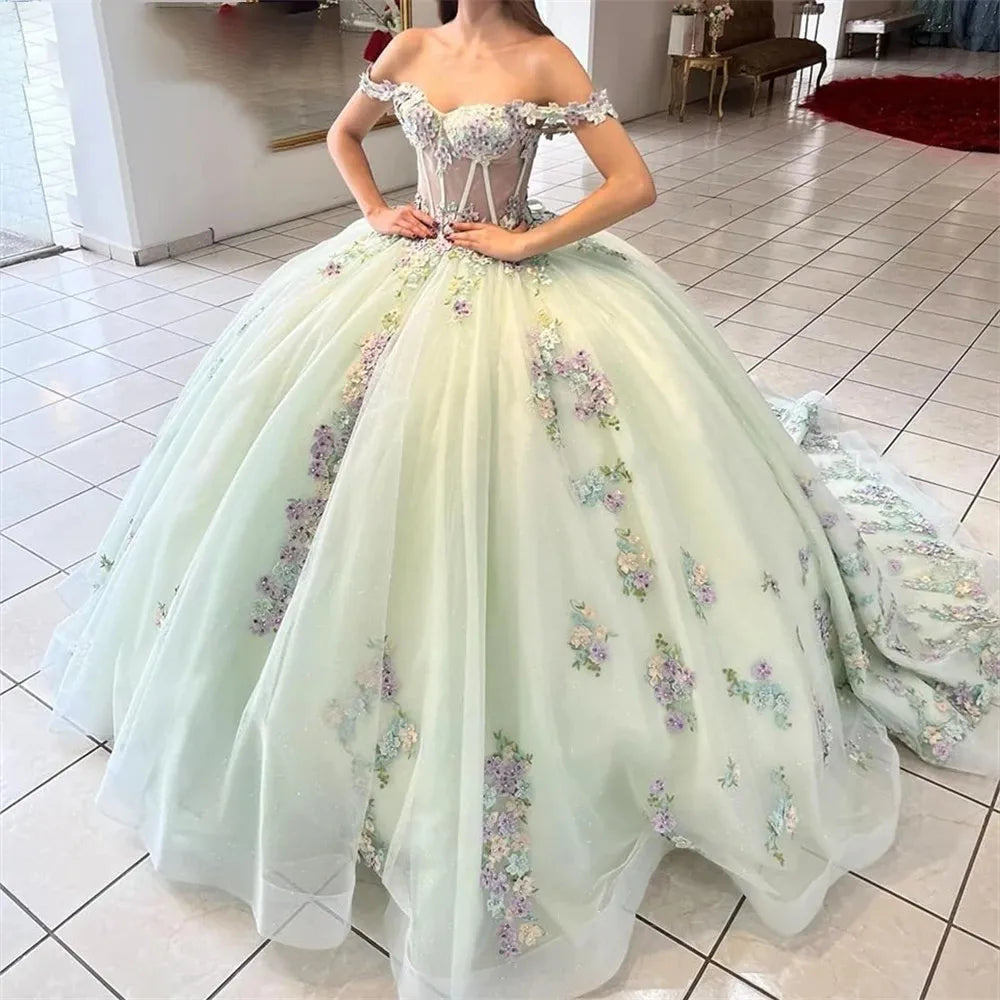 15 vestidos de quinceañera, vestido de baile, nuevo vestido de fiesta de flores, clásico, con hombros descubiertos, vestido de cumpleaños, vestido de graduación