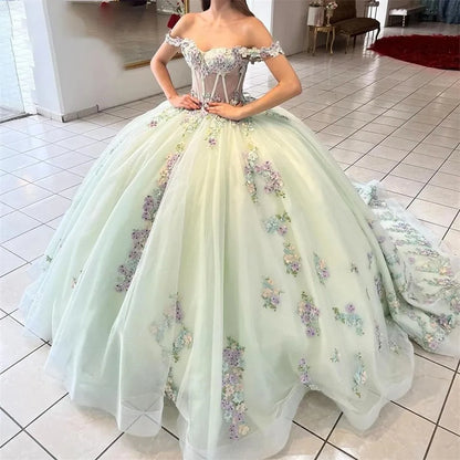 15 vestidos de quinceañera, vestido de baile, nuevo vestido de fiesta de flores, clásico, con hombros descubiertos, vestido de cumpleaños, vestido de graduación
