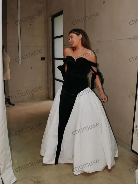 Velvet Long Evening Dresses Sweetheart Bow Straps Modest Formal Party Dress Evening Gowns