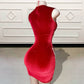 Vestidos de fiesta cortos de lujo en rojo diamante para fiesta de cumpleaños, con apliques de cuentas, sexys, transparentes, minivestidos de cóctel para mujer.