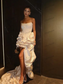 Newest Rcuhed Satin Asymmetrical Formal Dresses With Corset Bustier Fashion Women Maxi Dress To Party Lace Up Back