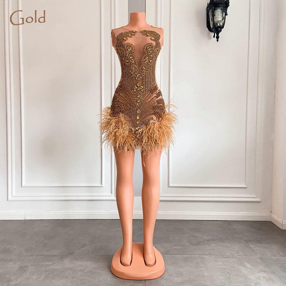 فستان نسائي فاخر من الألماس الوردي لأعياد الميلاد، مثير شفاف من الريش، مناسب للمناسبات الرسمية، كوكتيل، فساتين قصيرة سوداء للفتيات لحفلات التخرج 