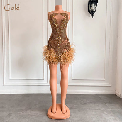 فستان نسائي فاخر من الألماس الوردي لأعياد الميلاد، مثير شفاف من الريش، مناسب للمناسبات الرسمية، كوكتيل، فساتين قصيرة سوداء للفتيات لحفلات التخرج 