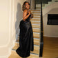 Bacck Velvet Evening Dresses Sweetheart High Slit Prom Dress Aso Ebi Formal Party Gowns