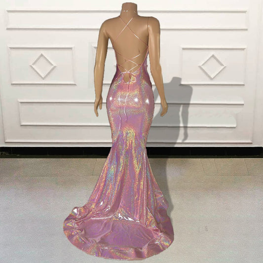 Vestidos de fiesta largos con lentejuelas brillantes para fiesta de graduación, sexys, con escote en V, sin espalda, para ocasiones formales, vestidos de noche con abertura alta 