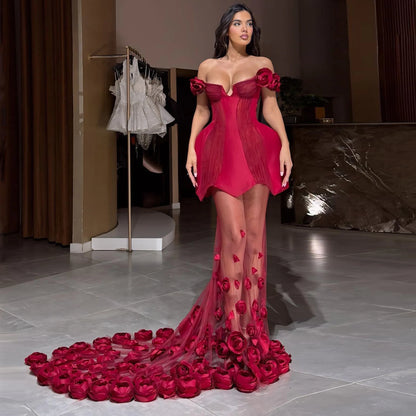Couture 2025 Burgundy Floral Evening Dresses Fashion Formal Gown Vestidos de fiesta Custom 3D Flowers Unique Evening Party Dress